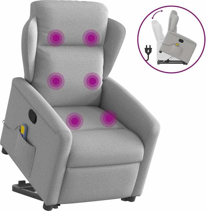 VidaXL Massagesessel mit Aufstehhilfe Elektrisch Wolkengrau Stoff