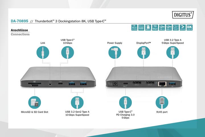 Produktbild Digitus Thunderbolt™ 3 Dockingstation 8K, USB Type-C™ (Thunderbolt, 3 Ports)