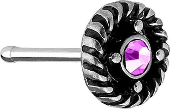 Star Piercing Nasenstecker gerade silber Tribal Rundgeflecht mit Kristall pink (Messing, Chirurgenstahl 316L)