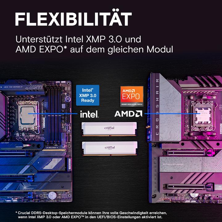 Produktbild Crucial Pro DDR5-6000 Kit 32GB 2x16GB UDIMM white Overclocking (2 x 16GB, 6000 MHz, DDR5-RAM, U-DIMM)