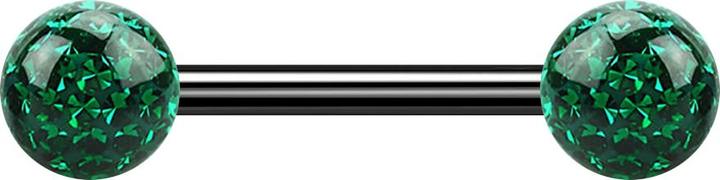 Star Piercing Barbell schwarz mit zwei Kristallkugeln grün Epoxy Schutzschicht (ohne Messing, Titan G23)