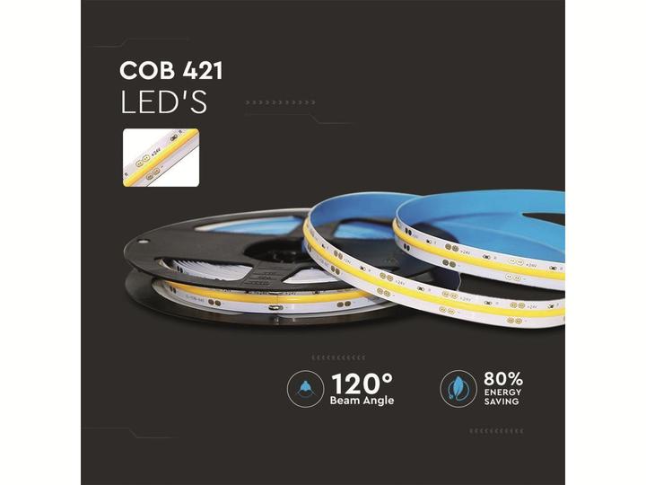 Actual product image V-TAC VTCOB Strip Light IP20 24V 6000K LEDs 10Wm 5m (White, 500 cm)