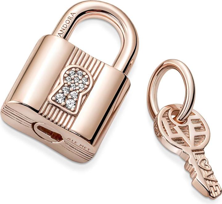 Immagine prodotto Pandora Charms/Beads a forma di rosa con chiave e lucchetto (Placcato oro rosa, Lega metallica)
