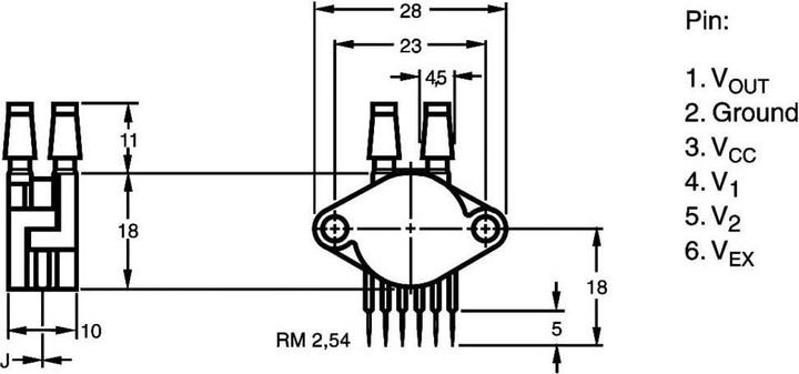 Actual product image NXP Semiconductors Pressure sensor 1 pc. MPX5100DP 0 kPa to 100 kPa Print