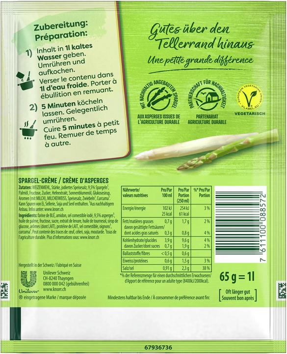Valeurs nutritives et ingrédients Knorr Sachet de soupe à la crème d'asperges, soupe d'asperges avec morceaux d'asperges blanches & vertes