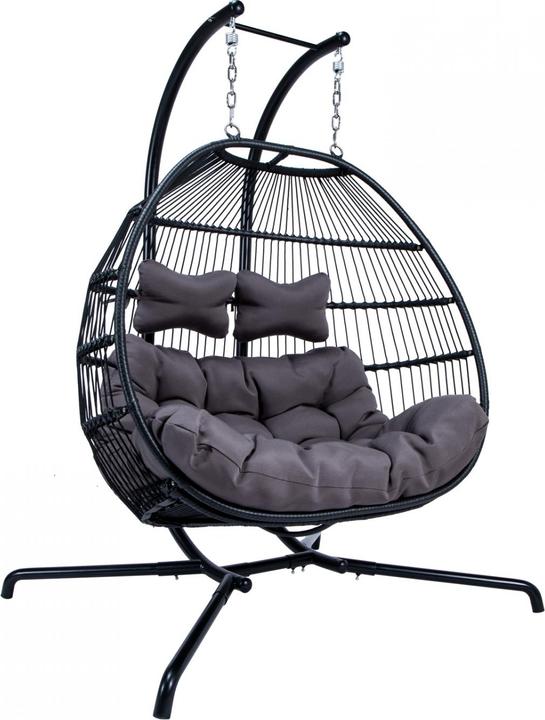 PureHaven Hängesessel für 2 Personen 130x120x200 cm Rattan-Kunststoffgeflecht mit Kissen wasserfest (250 kg)