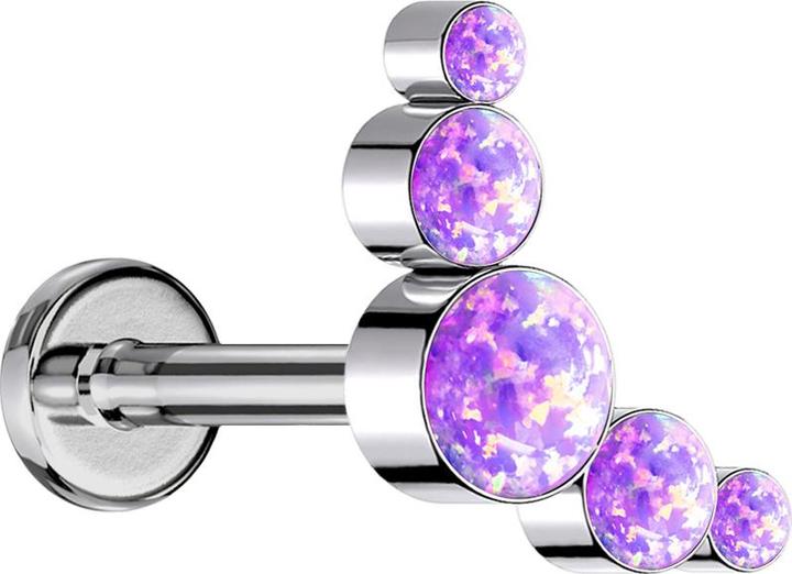 Star Piercing Micro Threadless Labret silber fünf Opale violett (Titan G23, ohne Messing)