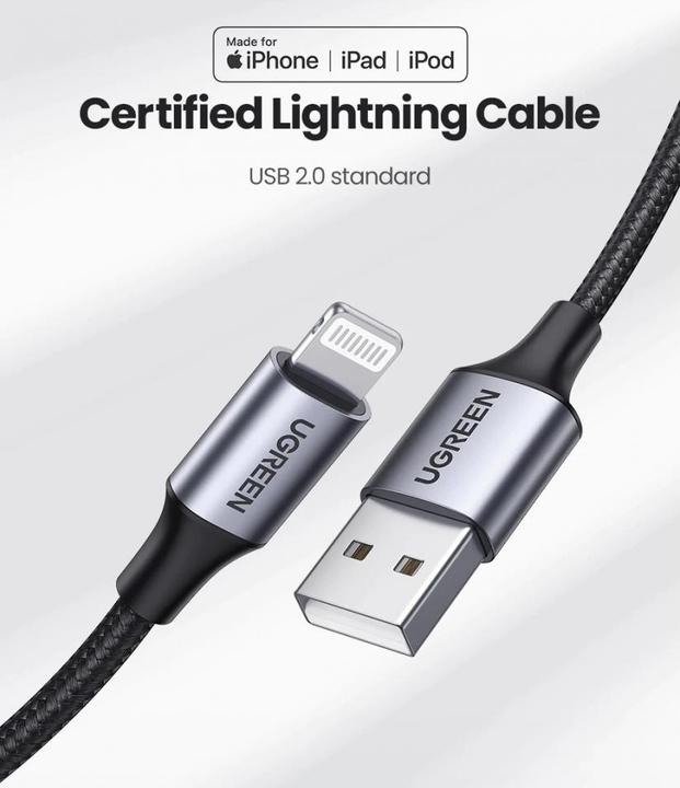 Produktbild Ugreen Lightning USB Nylon Alu MFi (1.50 m, USB 2.0)