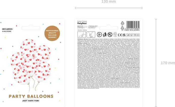 Produktbild Partydeco Transparente Luftballons mit Herzen Rot (6St.) (6 x)