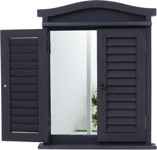 Produktbild Swisshandel24 Wandspiegel Spiegelfenster mit Fensterläden 53x42x5cm - dunkelgrau (53 x 42 x 5 cm)
