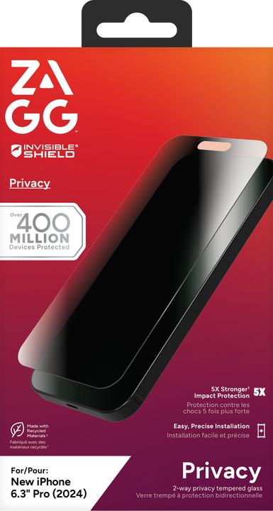 Produktbild Zagg InvisibleShield Glass Elite Privacy (1 Stück, Apple iPhone 16 Pro)