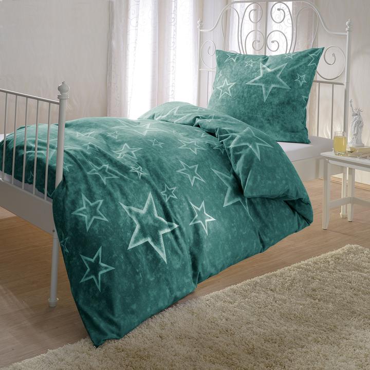 Produktbild BettwarenShop Grüne Sterne (Bettwäsche Set, 155 x 220 cm, 80 x 80 cm)
