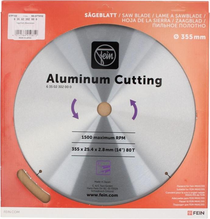 Produktbild Fein Aluminium Cutting Kreissägeblatt 355 x 2,8 x 25,4 mm ( 63502302000 ) für MKAS 355