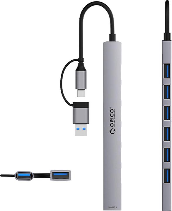 Image du produit Orico Converter YSA2-U3 USB-A/USB-C Hub Docking Station 1x USB-A 3.0 + 6x USB-A 2.0 - Gray (USB-A, USB-C, 7 Ports)