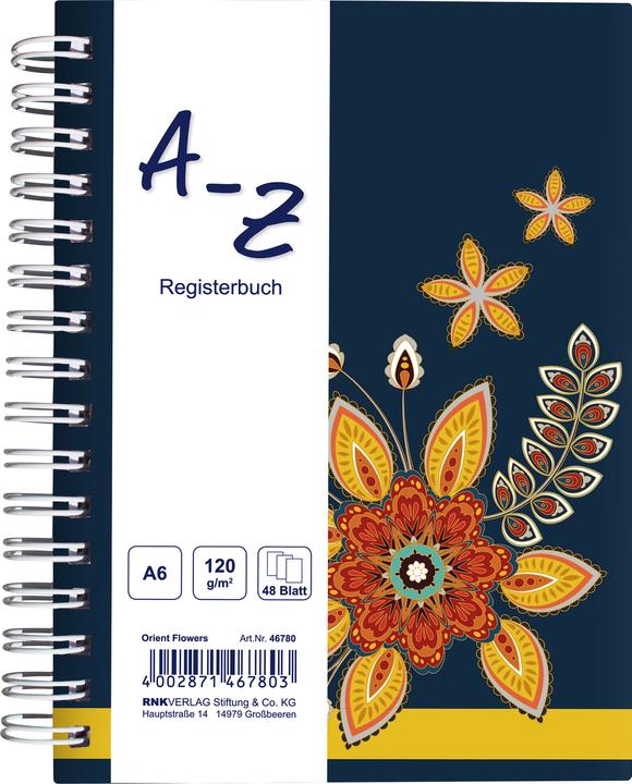 Produktbild Rnk Notizbuch mit Register A-Z "Orient Flowers", DIN A6, 48 Blatt (A6, Liniert, Harter Einband)
