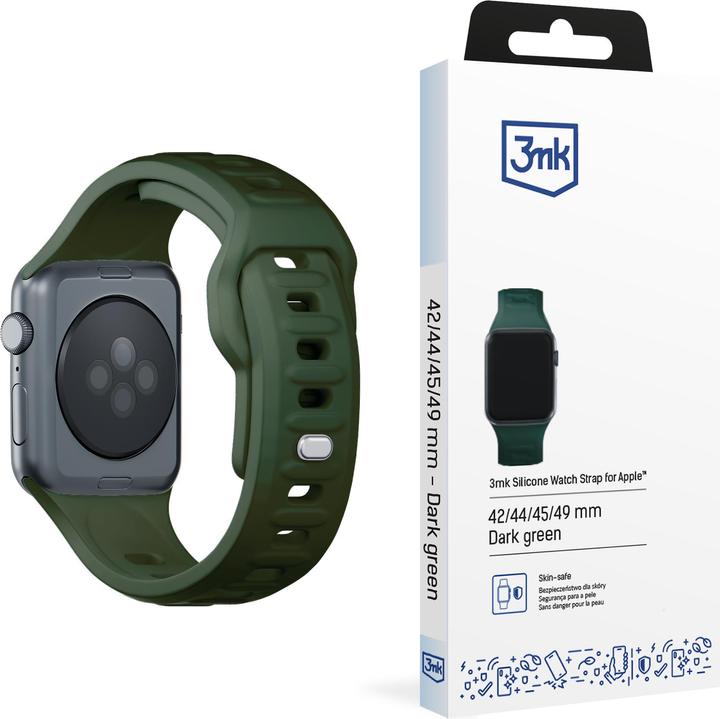 Produktbild 3MK Silicone Watch Strap Ciemnozielony/ Dark Green dla Apple Watch 42/44/45/49mm (Silikon, Edelstahl)
