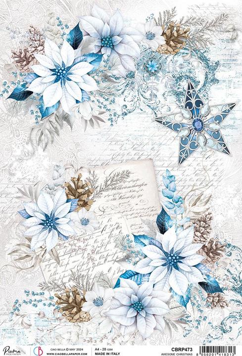 Produktbild Ciao Bella Motiv-Strohseide "Elecance of Blue - Blaue Weihnachtssterne", DIN A4 (28 g/m², 1 x)