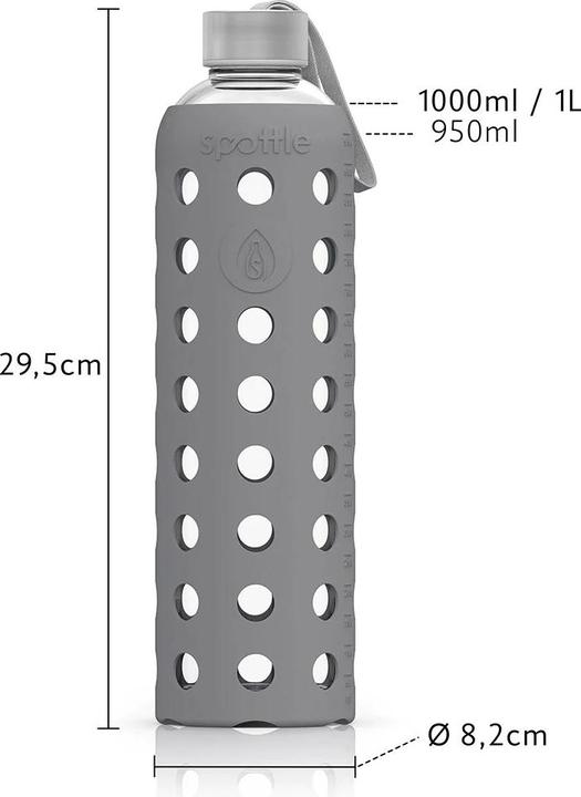 Produktbild Spottle Glasflasche mit Silikonhülle von grau 1Liter (1 l)