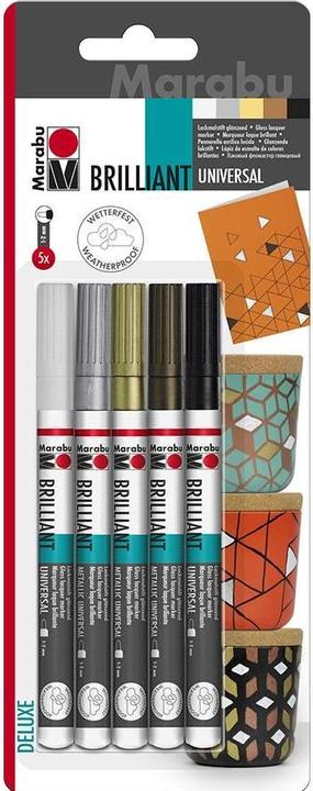 Produktbild Marabu Lackmalstift BRILLIANT painter (Weiss, Kupfer, Silber, Schwarz, Gold, 2 mm, 5 x)