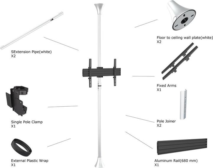 Produktbild Multibrackets HAGOR - Befestigungskit (Boden-zu-Decke-Befestigung) für LCD-Display - Chrom - B (65", 30 kg)