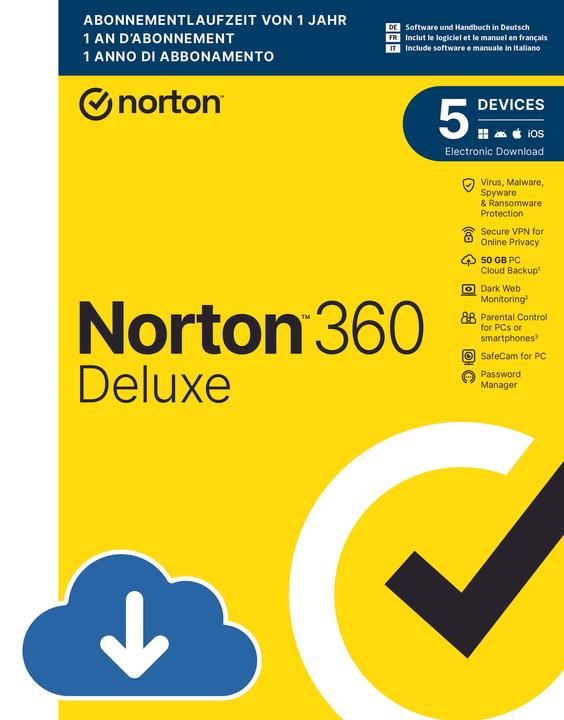 Norton 360 Deluxe (1 User, 5 Devices/Users, 12 months)