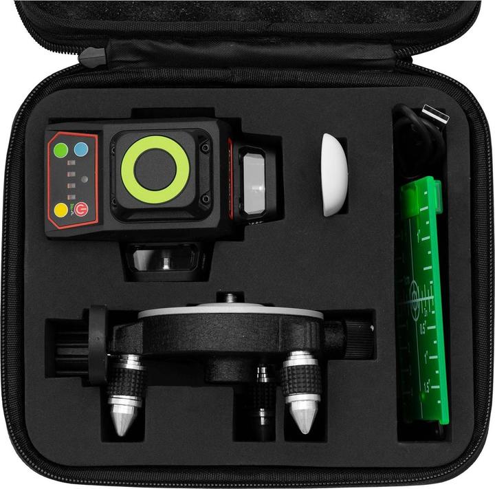 Actual product image Steinberg 360°-Cross line laser with carrying bag - green - 15-30 m - self-leveling - mini tripod - remote