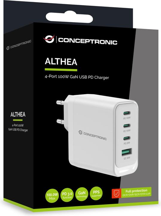 Produktbild Conceptronic Ladegerät 4Port 100W,3xUSB-C,1xUSB-A weiss (100 W)