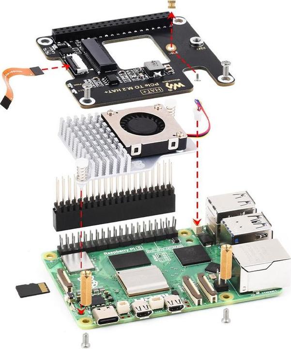 Produktbild WaveShare PCIe auf M.2 HAT SSD Adapter für Raspberry Pi 5