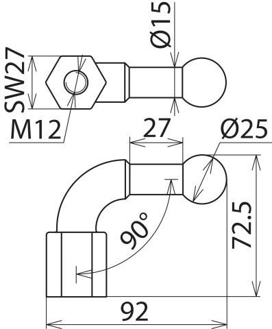 Image du produit Dehn KFP 25 W90 M12 Point fixe à rotule D 25mm coudé à 90° avec vis de blocage