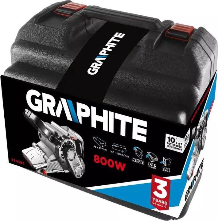 Image du produit Graphite Ponceuse à bande 800 W, bande sans fin 75 x 457 mm, coffret (Ponceuse à bande, 800 W)