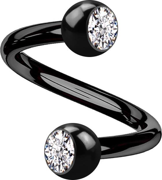 Actual product image Star Piercing Micro Spirale schwarz mit zwei Kugeln Kristall silber (without brass, Titanium G23)