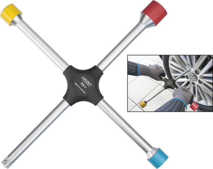 Actual product image HAZET Four-way rim wrench 705V ∙ Outside hexagon profile ∙ 17 x 19 x 21 x Outside square 12.5 = 1/2…