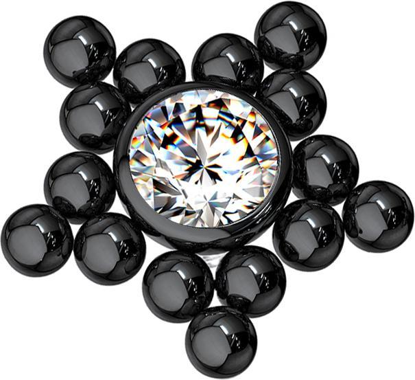 Star Piercing Dermal Anchor schwarz Kugeln Stern (ohne Messing, Chirurgenstahl 316L)