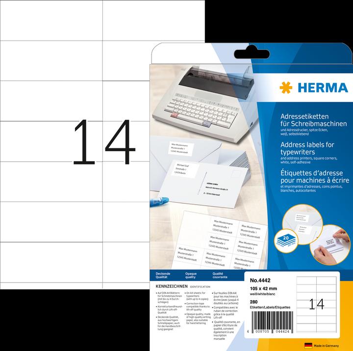 Produktbild HERMA Adressetiketten für Schreibmaschinen A4