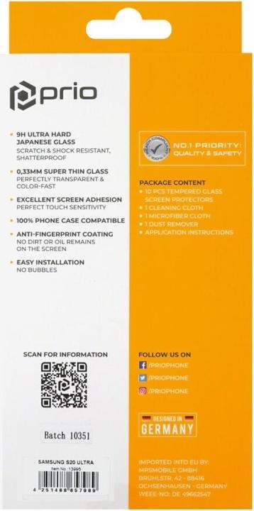 Immagine prodotto prio 10x 3D screen protector in vetro per Samsung S20 Ultra nero (10 Pezzo/i, Samsung Galaxy S20 Ultra 5G, Samsung Galaxy S20 Ultra)