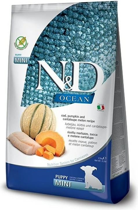 Produktbild Farmina N&D Ocean Dog Cod Pumpkin Cantaloupe Melon Puppy Mini - Trockenfutter für Hunde - 2.5 kg (Welpe + Kitten, 1 Stk., 2500 g)