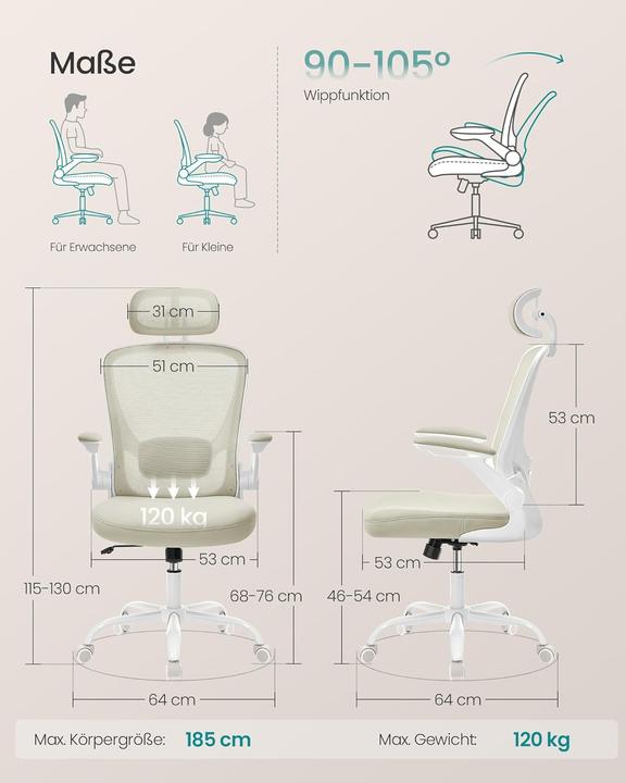 Produktbild Songmics Ergonomischer Drehstuhl mit Kopfstütze