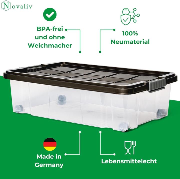 Produktbild Novaliv Unterbett Aufbewahrungsbox mit Rollen Deckel 28L Anthrazit Nestbar stapelbare Clipverschluss (28 l)