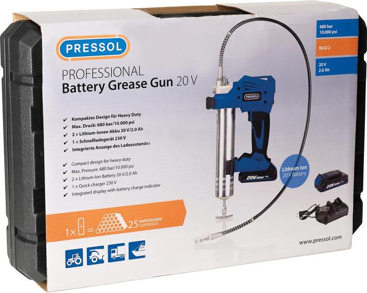 Actual product image Pressol Battery grease gun, 20 V, 2.0 Ah, case