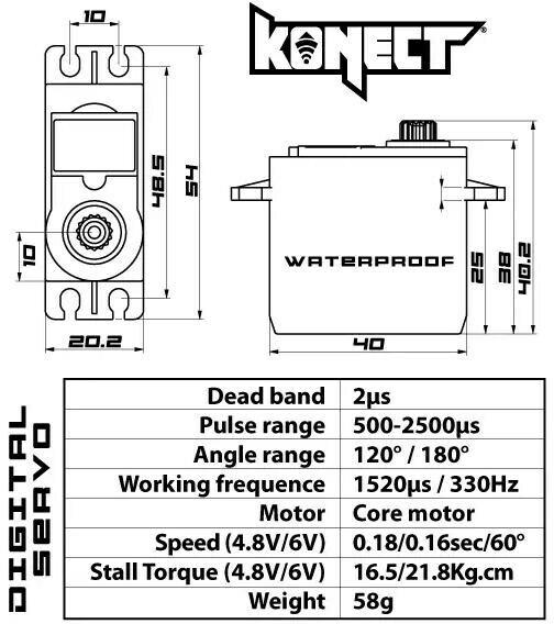 Nutritional values and ingredients Konect Standard servo 2113LVWP 21 kg, 0.16 s, digital, waterproof