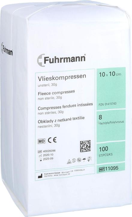 Produktbild Fuhrmann Vlieskompressen 10x10cm 8lagig 30gr unsteril, 100 St KOM