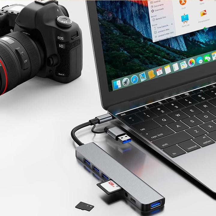 Immagine prodotto Apfelkiste Hub multiporta USB C/USB 3.0 con SD/MicroSD e jack da 3,5 mm - 5 Gbit/s (USB C + 4x USB A) (USB-C, 4 porte)
