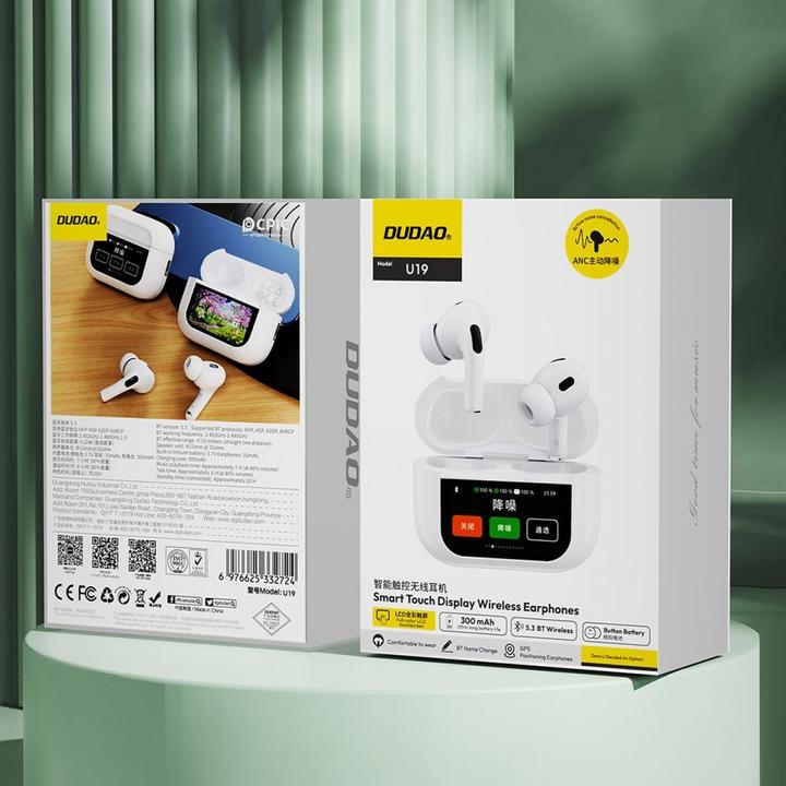 Image du produit Dudao Ecouteurs intra-auriculaires U19 TWS sans fil Bluetooth 5.3 avec écran LED - blanc (4.50 h, Filaire)