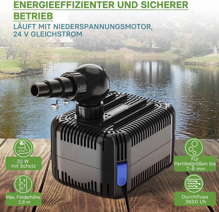 Produktbild SunSun CDF-3800 Teichpumpe 3600 l/h / 20W 24V DC Gartenteichpumpe Bachlaufpumpe