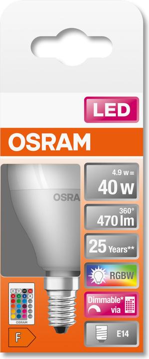Immagine prodotto Osram Lampade a led retrofit Rgbw con telecomando (E14, 40 W, 470 lm, 1 x, F)