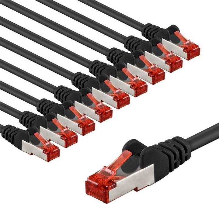 Actual product image Goobay CAT 6 patch cable, S/FTP PiMF, 1 m, black, set of 10 (S/FTP, CAT6, 1 m)