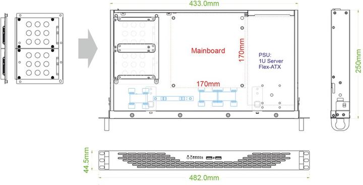 Produktbild Intertech IPC 1HU-K-125L 48,26cm 19Zoll 1HE IPC-Gehaeuse entw. 1x 8,9cm 3,5Zoll int. o 2x 6,35cm 2,5Zoll i...