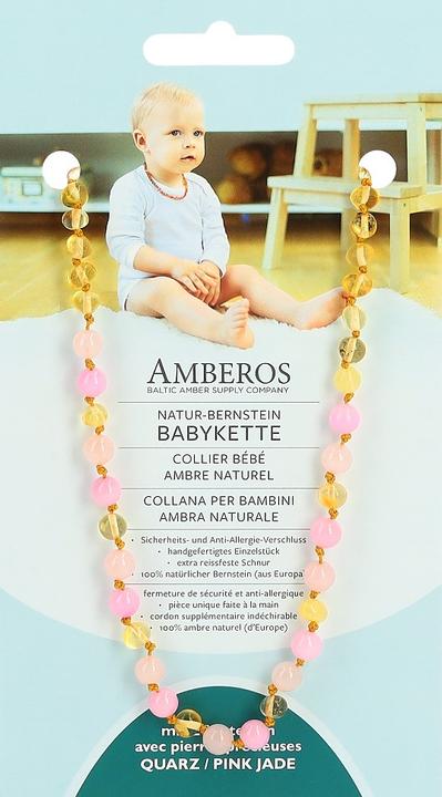 Actual product image Amberos Natur Bernsteinkette mit Edelsteinen Baroque (Amber, 32 cm)