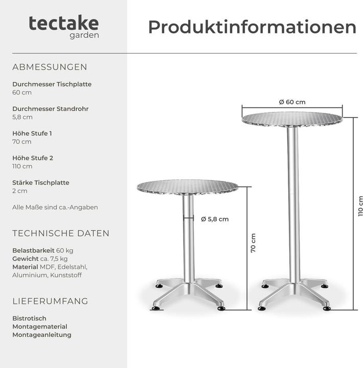 Image du produit tectake Tables de bistrot (Ø 60 x 110 cm)