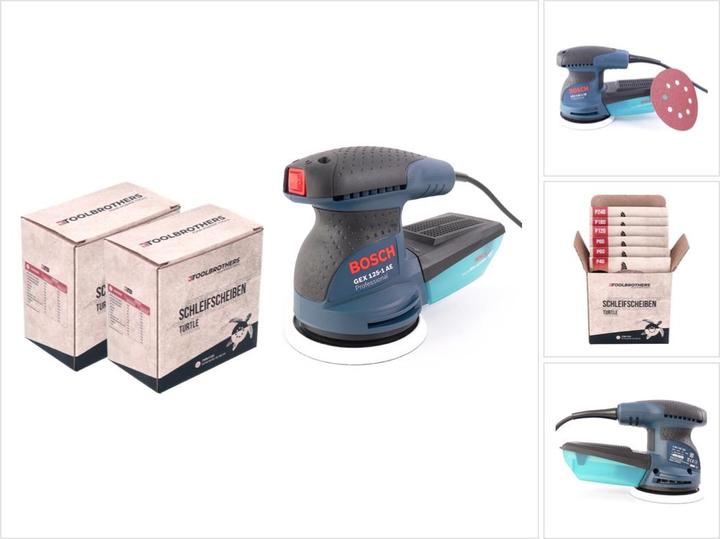 Image du produit Bosch Professional Bosch GEX 125-1 AE Ponceuse excentrique 250 watts 125 mm ( 0601387500 ) + 2x Toolbrothers TURTLE (Ponceuse excentrique, 250 W)